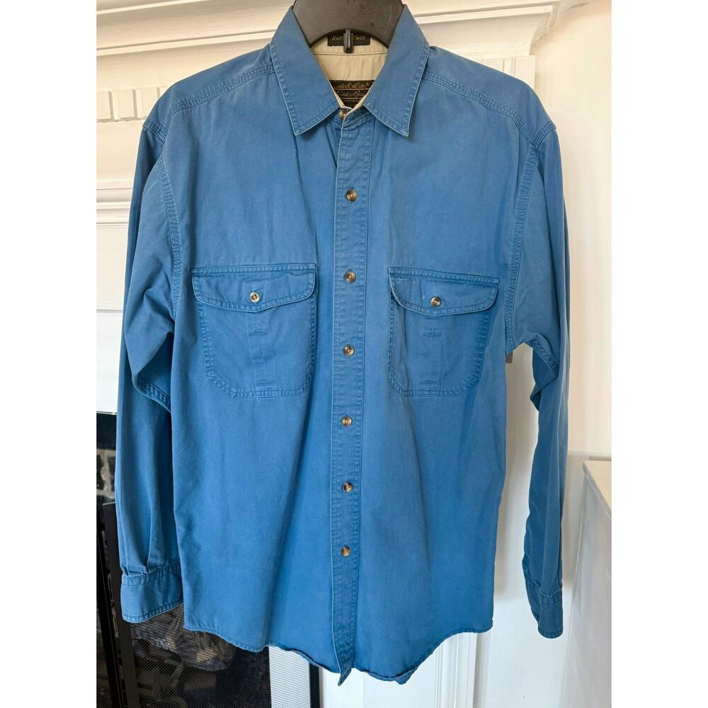 Eddie Bauer Men’s Small Blue 100% Cotton Long Sleeve Twill Button Down Shirt